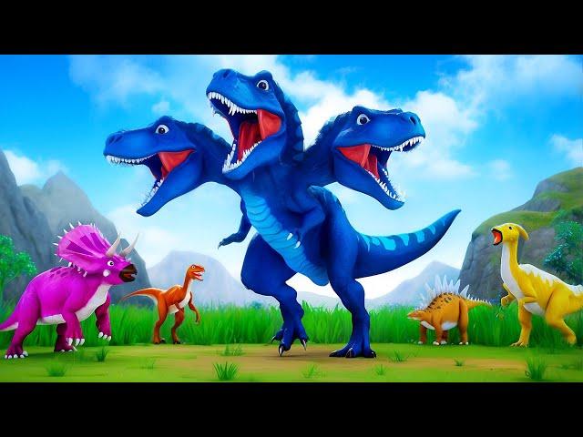 3 Headed Blue T-Rex Takes on Super Dinosaurs - Dinosaur Fights | Jurassic World Adventures 2024