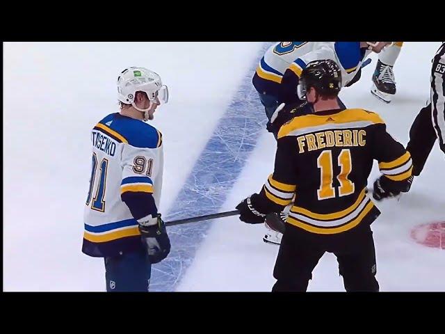 Trent Frederic Tries But Fails To Hit Vladimir Tarasenko, Falls Down Instead