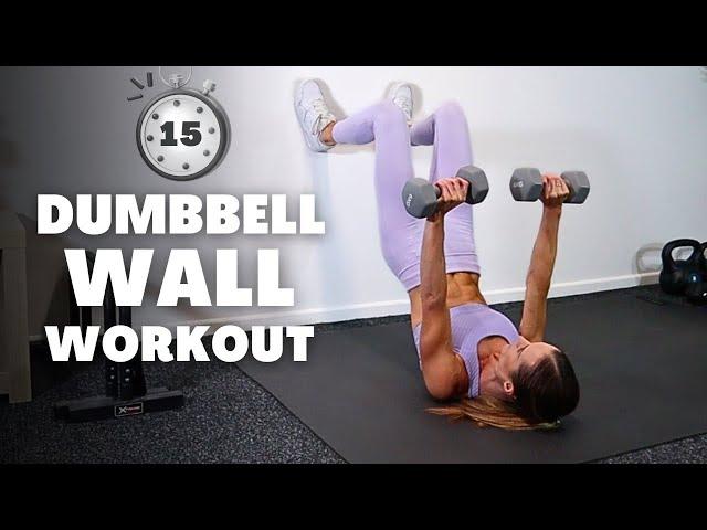 15 Min Pilates Workout ON WALL with Dumbbells (No Repeat)