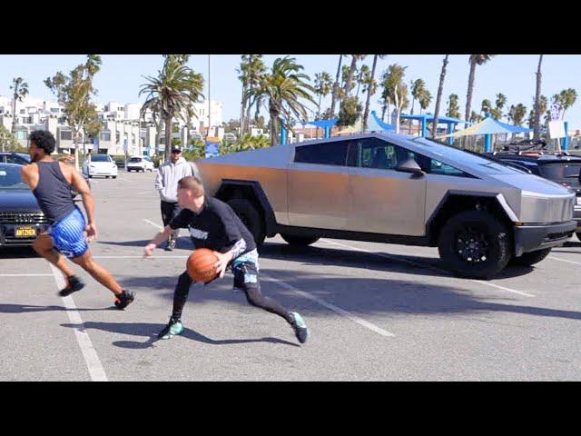 Professor Pulls up in CYBER TRUCK Goes 1v1 vs Swole 6'5" College Hooper.. LOSES?