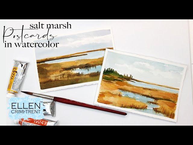 Watercolor Postcards- Salt Marsh Landscape- EASY for beginners