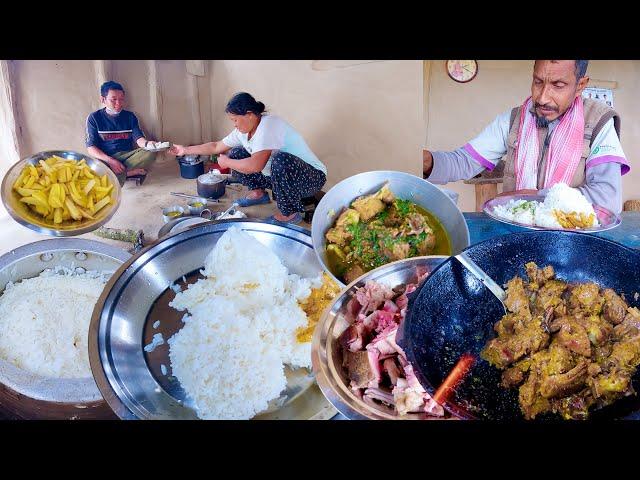 bhvillage mutton curry in the village for our guest || potato curry and rice in the village lunch ||