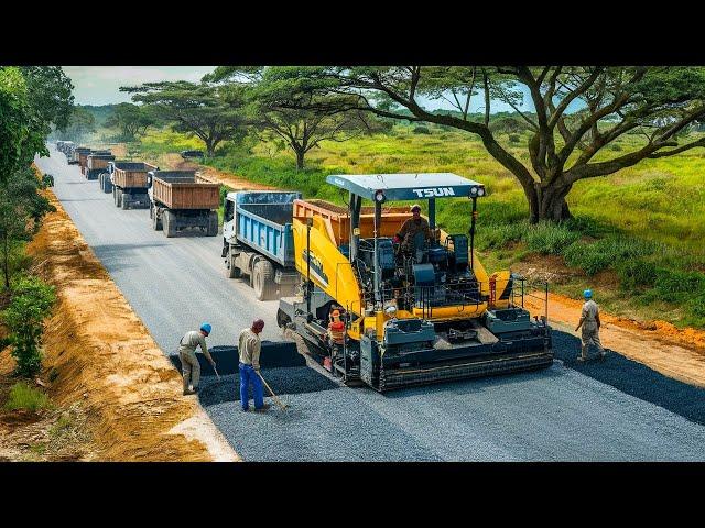 Road construction technology in remote areas using heavy equipment like gravel paving, & dump trucks