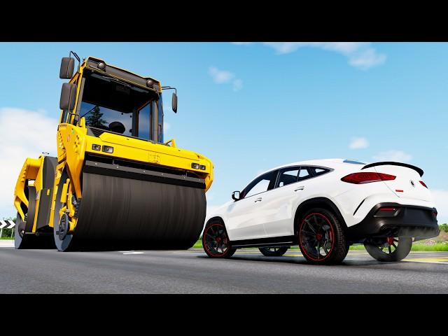 Giant Road Roller Crushes Cars #4- Beamng drive