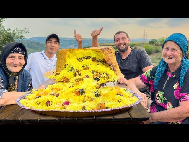 Cooking Shakh Pilaf: King Dish of Azerbaijani Cuisine in Happy Family Village Far from Civilization