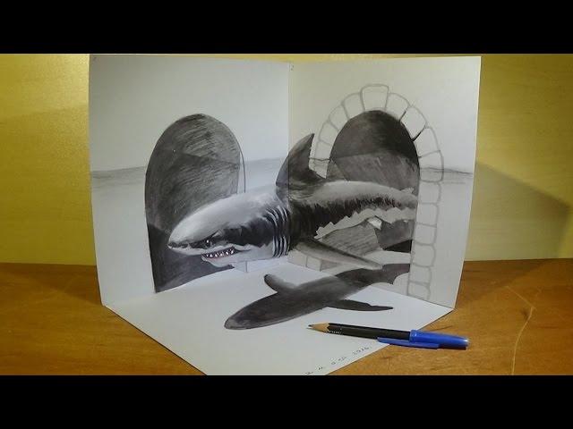 Get Ready To Be Amazed! Watch This Artist Draw A Great White Shark In 3d