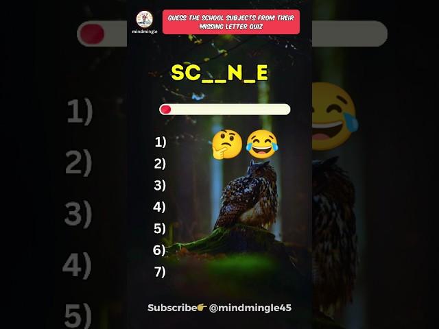 Guess the 7 school subjects by missing letters in 60 seconds? #guessthesubject #subject #shorts