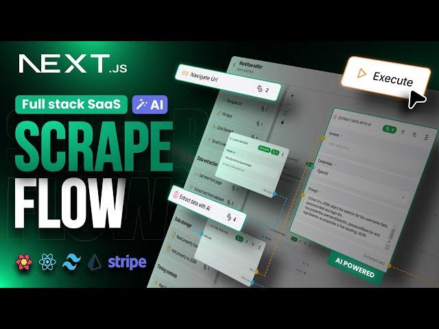 Full stack SaaS ScrapeFlow: NextJs course with React, Typescript , React-Flow,  Prisma, ReactQuery