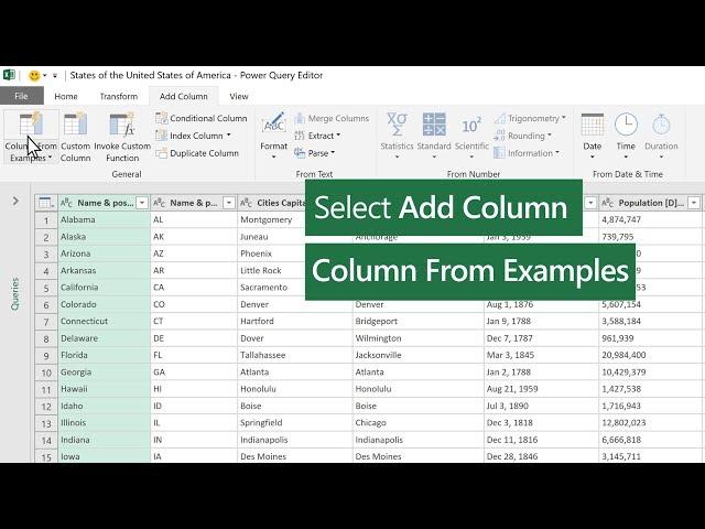 Add a column from an example in Excel