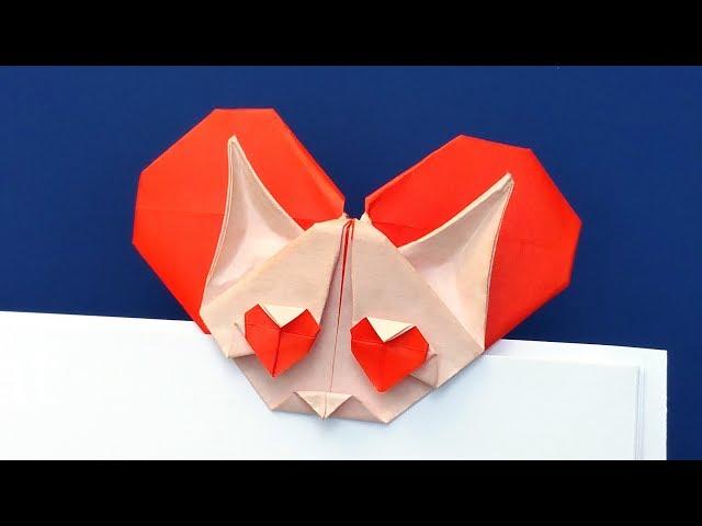 Origami Heart Cat Bookmark - Easy Tutorial