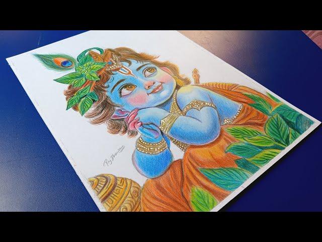 Jai Shree Krishna, Pencil Colour Sketch, Faber Castell Colours