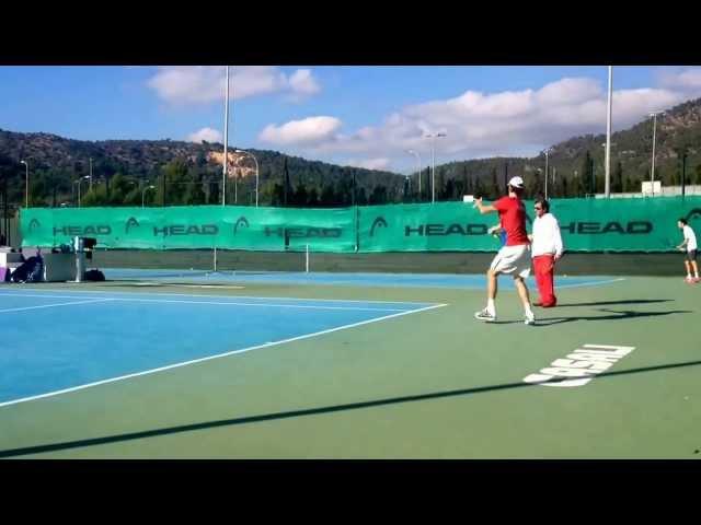 Konstantin Kravchuk Davis Cup player of Russian team training with Sergio Sabadello in Majorca