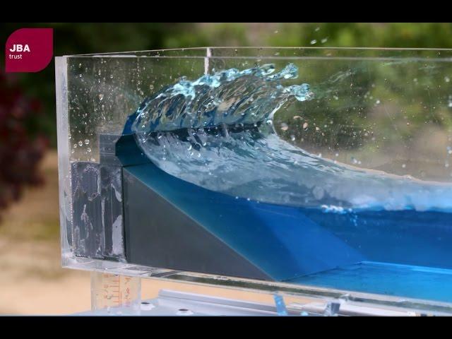 Wave tank demonstration showing the impact of coastal defences on flood risk