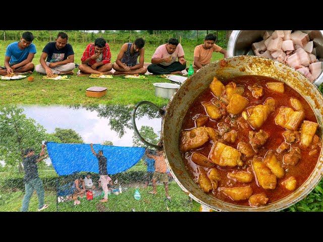 Pork curry cooking and eating in habi rain | Camping and Cooking habi rain with pork curry | pork