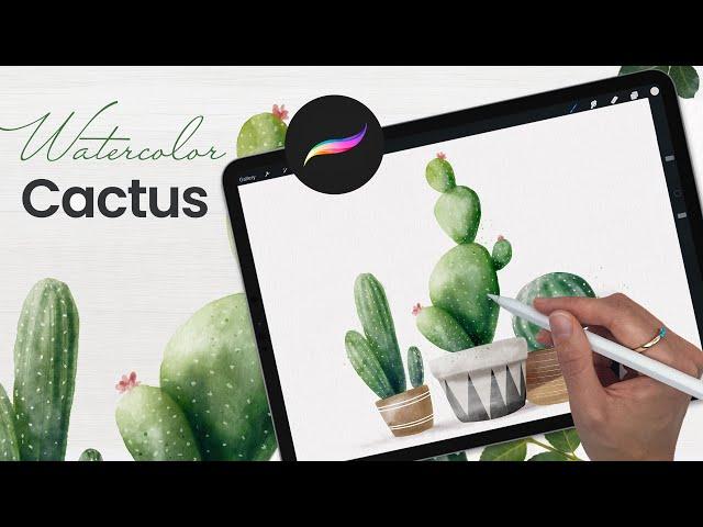 How To Draw: Watercolor Cactus • Procreate Tutorial • Easy iPad Art