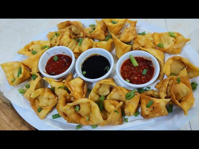 Chicken wontons. Hot and homemade from start to finish. There's an iguana in there too.