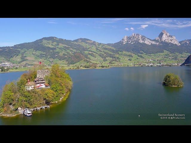 4K Lake Lauerzersee Schwyz SWITZERLAND 湖 アルプス山脈