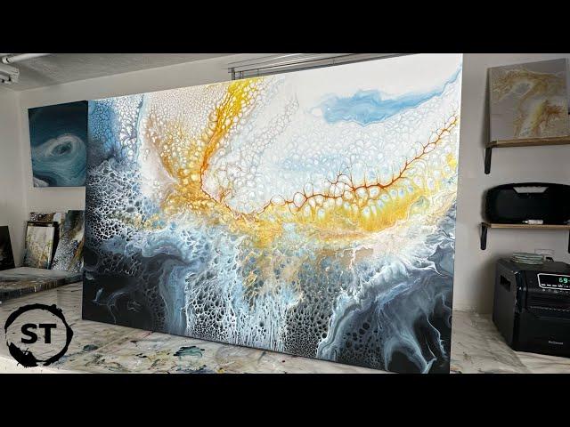 Huge "Blue Moon" Abstract Fluid Art | Acrylic Pouring Full Tutoiral