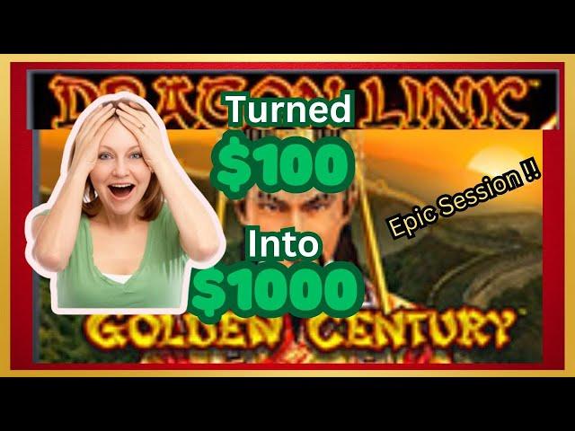 Turned $100 into $1,000 - Epic Run on Dragon Link Golden Century Slot Machine at Talking Stick #slot