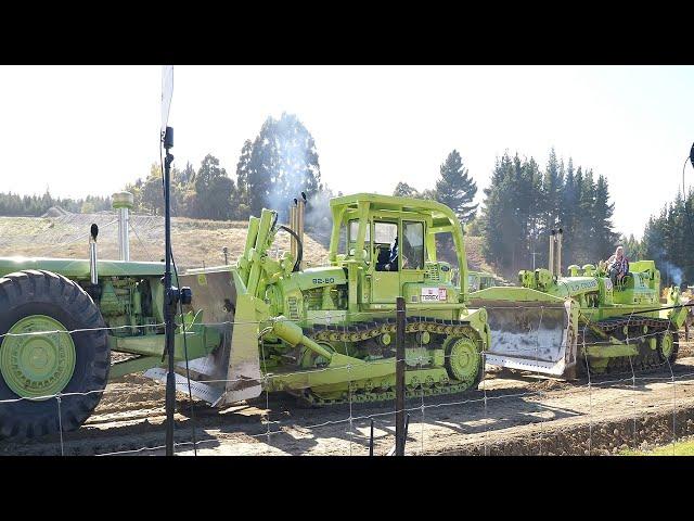 Detroit Powered Terex and Euclid Bulldozers pushing a Terex TS24 Scraper