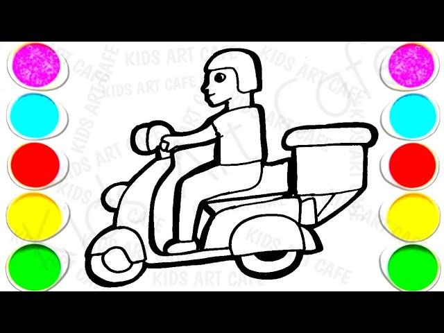 Food Delivery Boy Drawing, Painting and Coloring for Kids and Toddlers// Kids Drawings