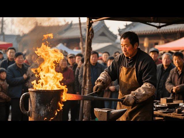 农村老手艺人现场复制铁水杯，接近半小时！#日常 #集市 #三农 #Vlog #农村【临海阿宇哥】