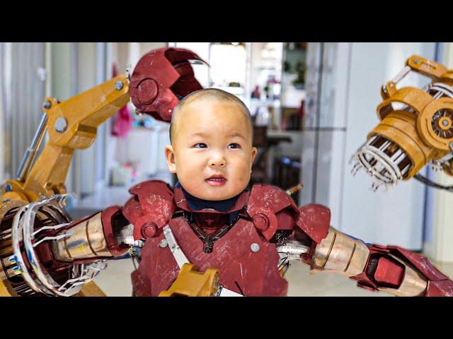 IronManBaby Vs.Dinosaur,is very Cool!小钢铁侠变身打恐龙