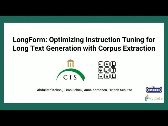 Optimizing Instruction Tuning for Long Text Generation: Abdullatif Köksal | Munich NLP + PyData