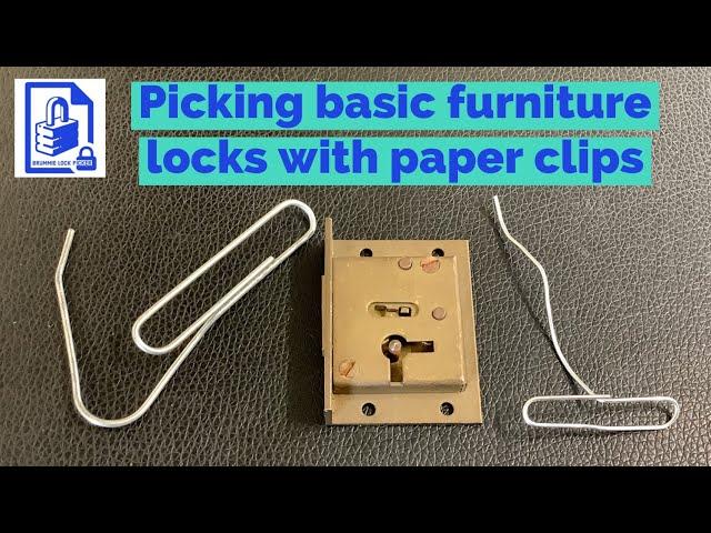 506. Demonstration how to pick open basic furniture cabinet wardrobe desk locks with 2 paper clips