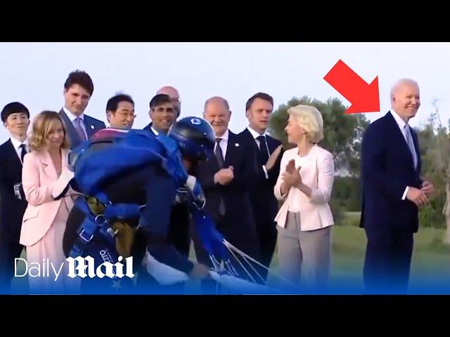 Joe Biden 'wanders' away during G7 parachute display photo op