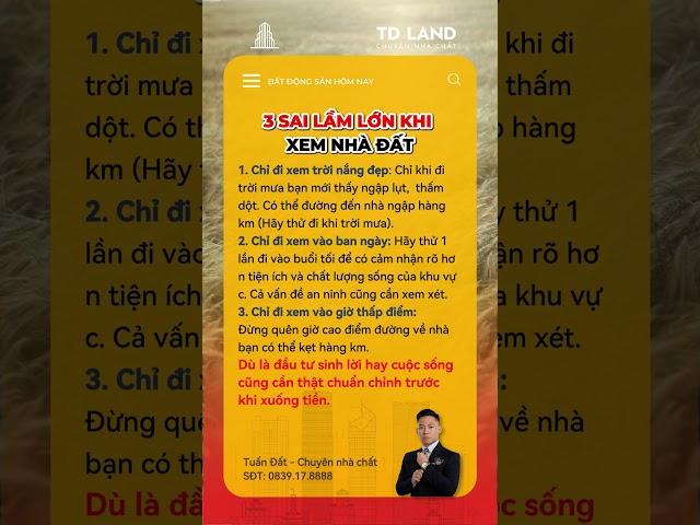 3 sai lầm lớn khi xem nhà đất? #tuandat #batdongsandongtien  #dautubatdongsan #chungcumini