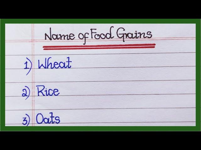 Names of Food Grains in English | 10 Food grains name | List of Food Grains