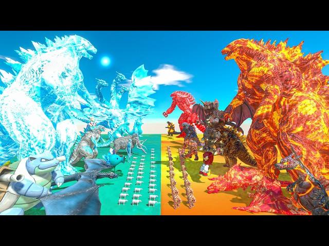 Team Ice + Godzilla Ice VS Fire Godzilla + Team Fire - Animal Revolt Battle Simulator