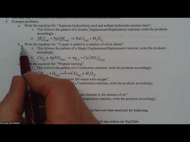 How to Write a Chemical Equation WS - Stepwise Solutions and Examples