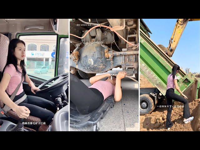 Female Truck Driver Dayeon Diligently Handles Tough Jobs at the Worksite