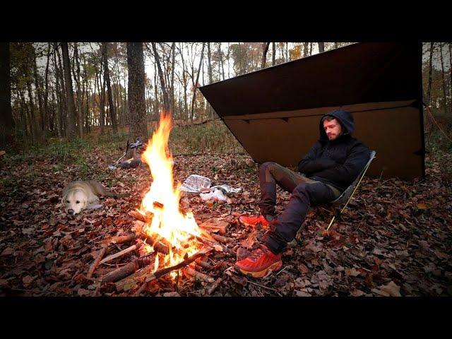 Tarp Camping at the Bushcraft Camp! | Fall Overnighter with DOG!