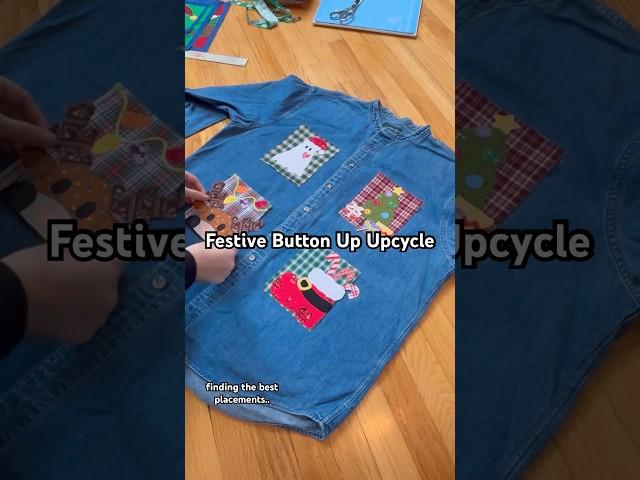 Upcycling This Vintage Denim Button Up With Festive Christmas Patches Made From Textile Waste ️⭐️