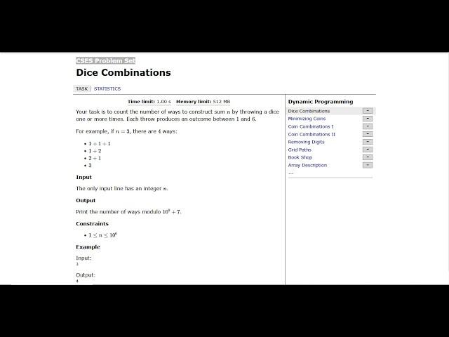 Intro to Dynamic Programming + Dice Combinations (CSES)