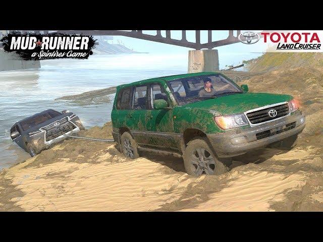 Spintires: MudRunner - TOYOTA LAND CRUISER 100 Pulls a Stuck Lexus out of the Water