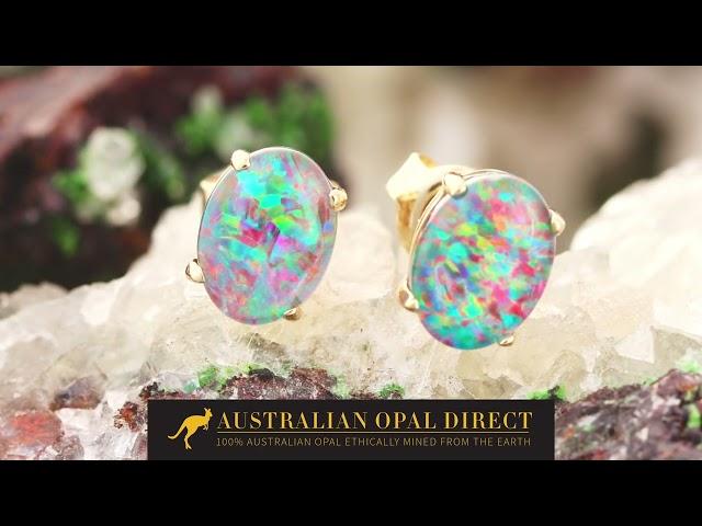 Gold Earrings, Green Earrings, Opal Stud Earrings - Australian Opal Direct | Worldwide Shipping