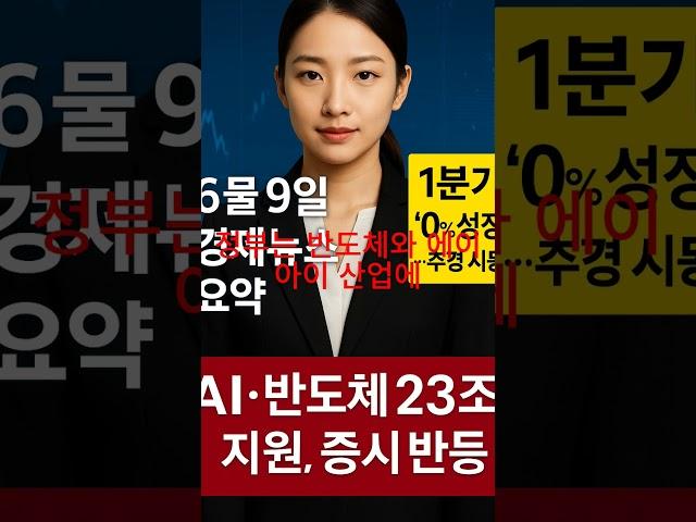  6월 9일 경제 뉴스 쇼츠｜0% 성장 충격! 추경 시동, AI·반도체 23조 지원 | Korea GDP 0%, AI Boost.
