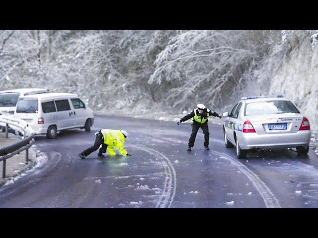 Icy Road Madness Caught on Camera