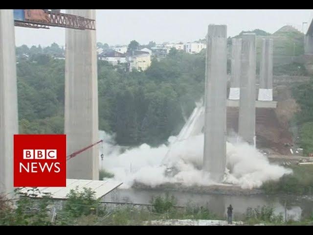 Massive bridge pillars felled in Limburg, Germany - BBC News