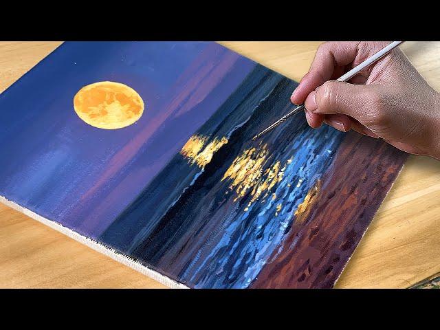 Painting Full Moon Seascape / Acrylic Painting / Correa Art