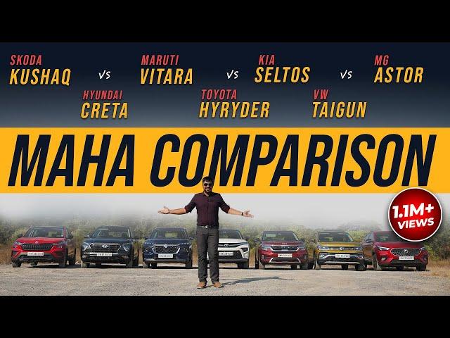 Maruti Vitara vs Creta vs Hyryder vs Seltos vs Kushaq vs Astor vs Taigun - MAHA COMPARISON!