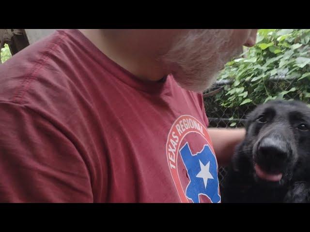 Amputee Cyclist Aaron Smith with his dog "Moth" in Gainesville TX.