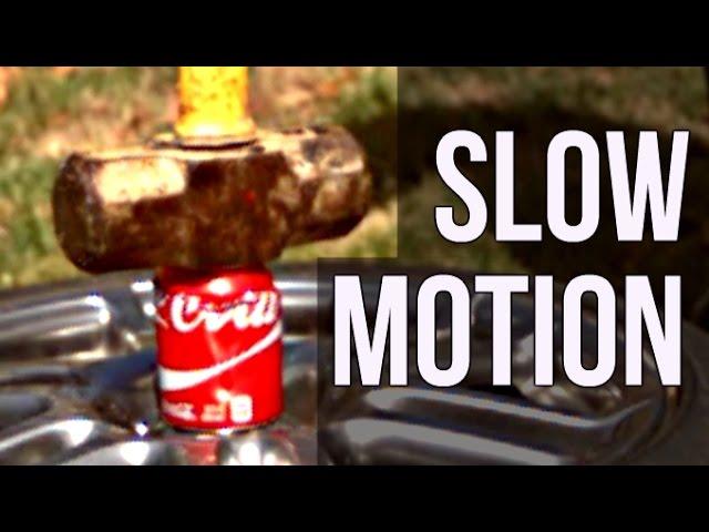 Empty Coke Cans vs Sledge Hammer - Slow Mo Lab
