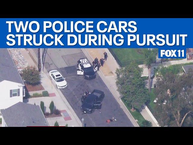 Police chase: Suspect vehicle allegedly strikes 2 police cars before surrendering in Culver City