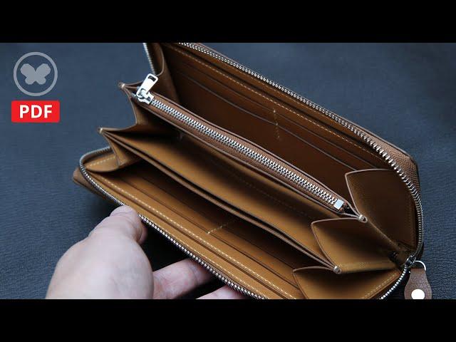 Make a leather Zipper long wallet (Free PDF pattern / DIY): 꼭 필요한 지퍼 장지갑 만들기 (가죽공예)