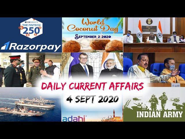 Daily Current Affairs Quiz In English 04 September 2020 | Current affairs today | GKToday